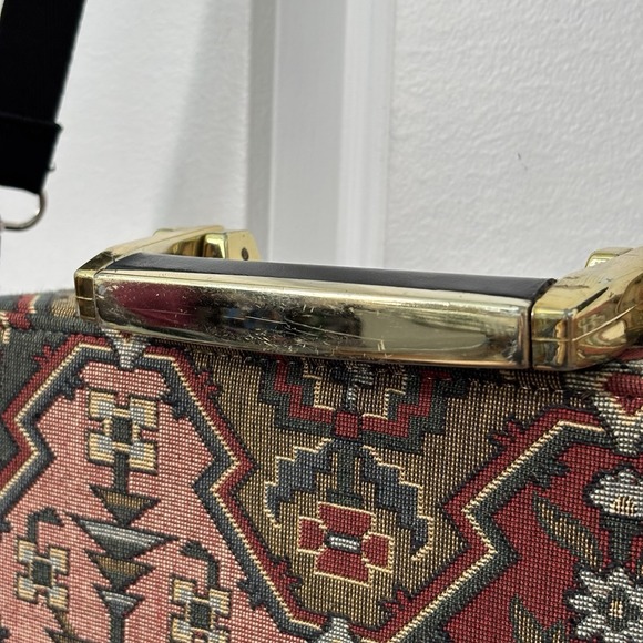 Vintage 80s 90s Y2K Needlepoint Tapestry Purse Handbag Structured Travel Case - Picture 3 of 15